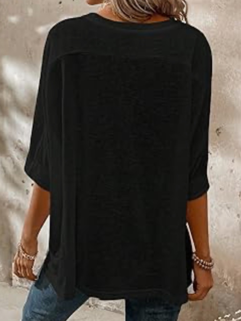 Black Dolman Crewneck T Shirts Casual Solid Loose Oversized Tee Top New M-XL - Picture 2 of 8